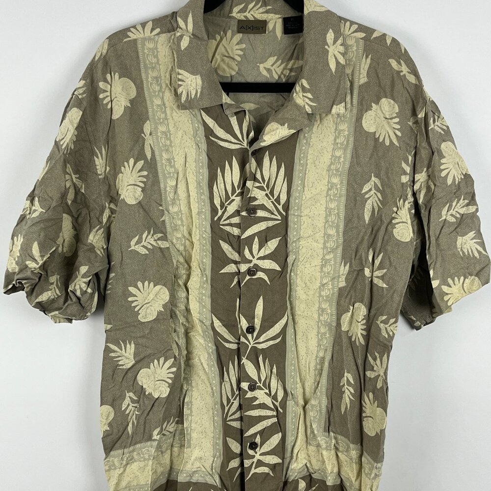 Axist Casual Button Down Shirt Size XL Beige Short Sleeve Collared Silk